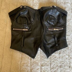 Black Leather Corset Top with Zipper Details